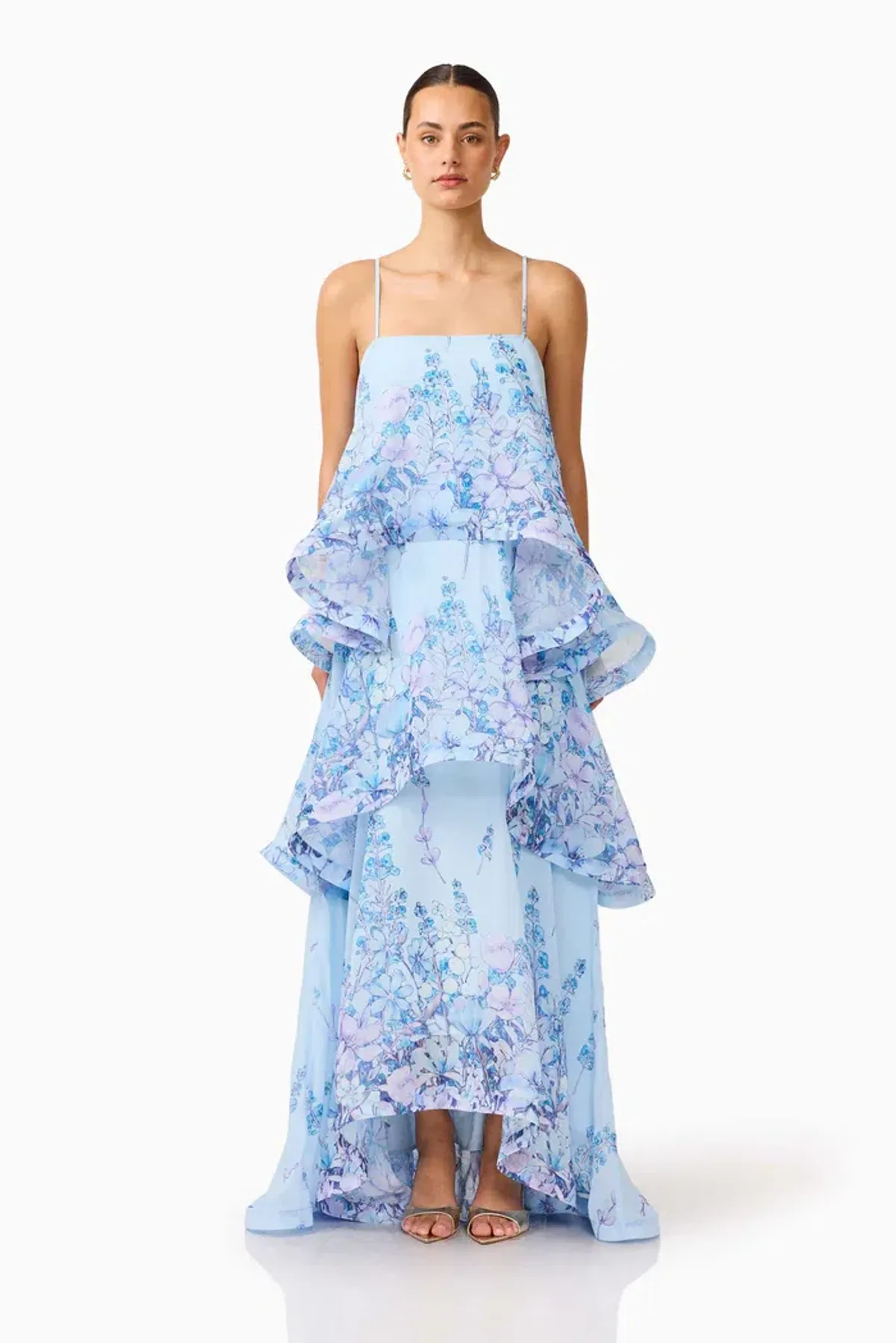 Elliatt Armani Tiered Maxi Dress in Baby Blue Floral Size Small - Image 3
