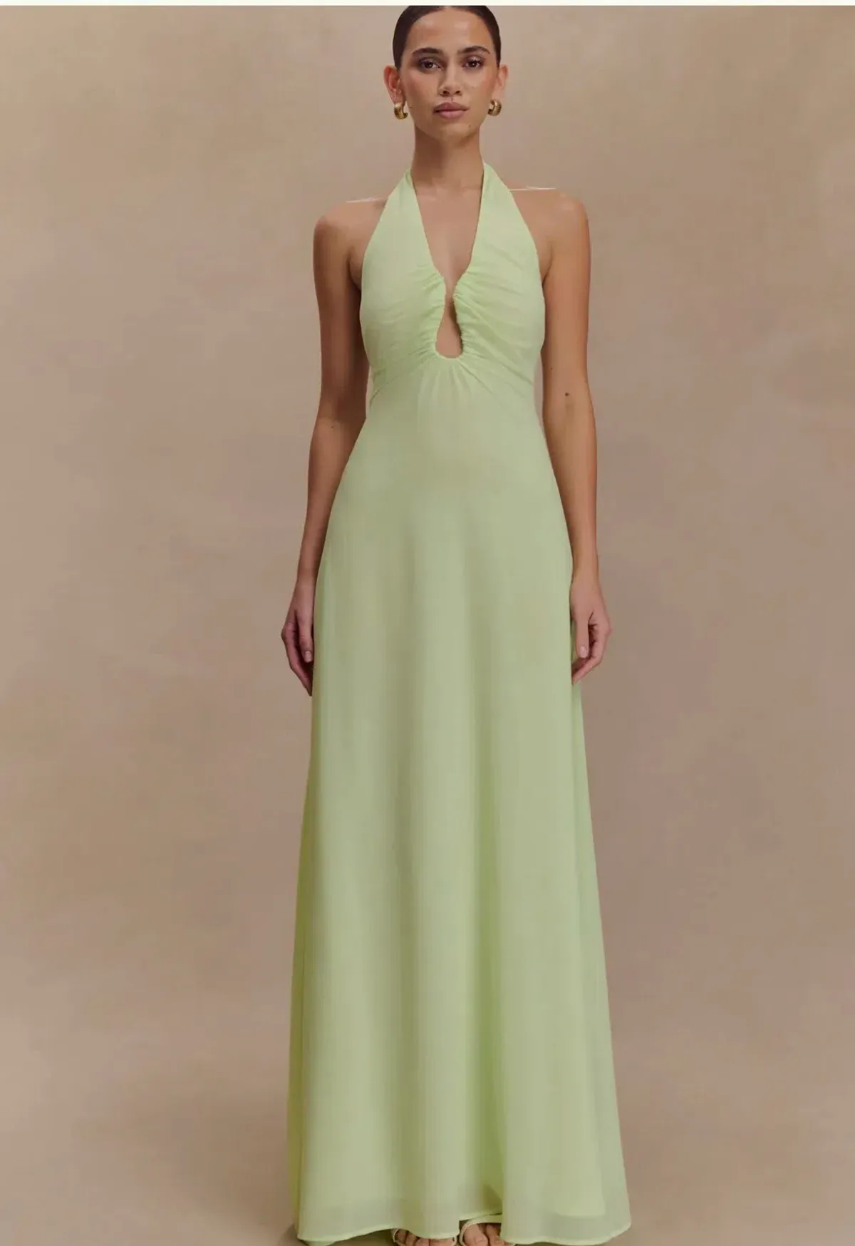 MESHKI Chiffon Halter Maxi Dress - Pastel Green - Image 1