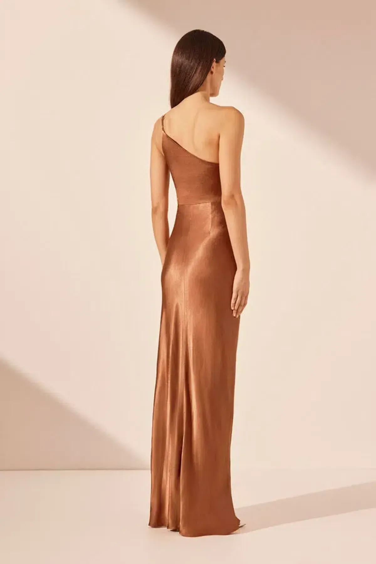 Shona Joy La Lune Asymmetrical Gathered Maxi Dress Almond | Size 10 - Image 4