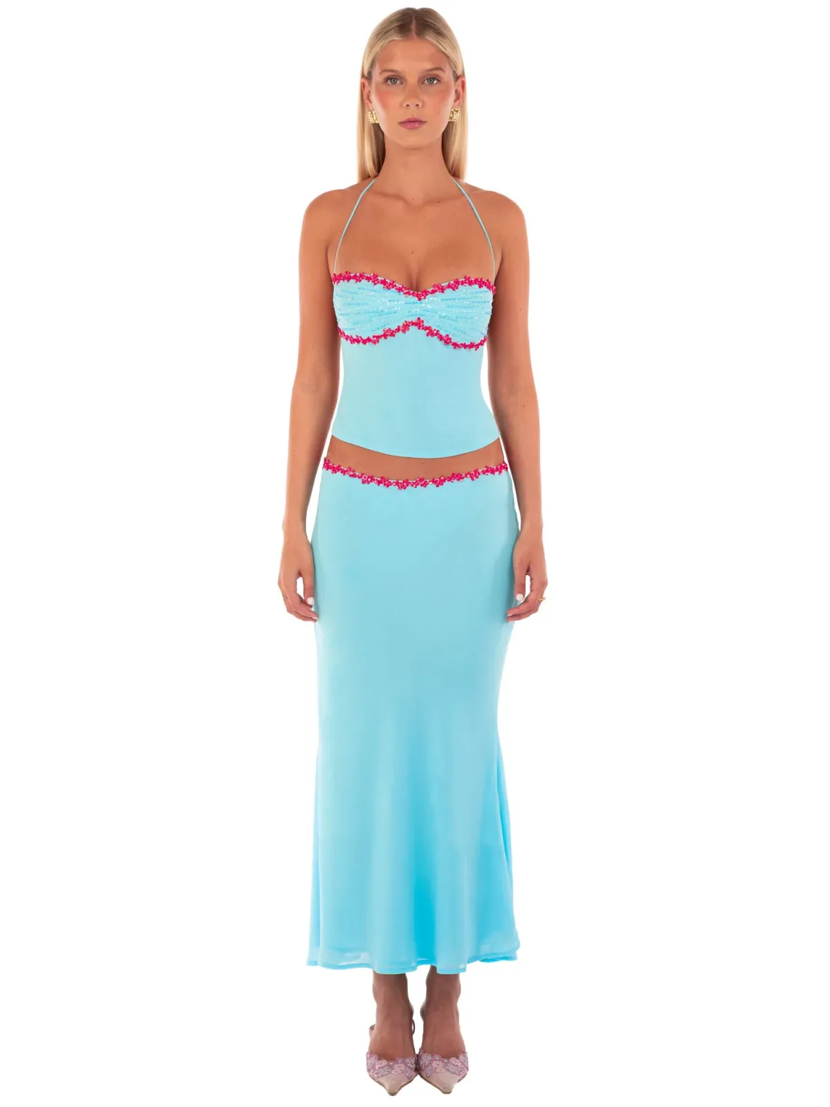 I am Delilah Jemima Halter Top and Midi Skirt Set in Sapphire Size 10 - Image 1