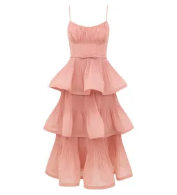 Zimmermann Pleated Tiered Midi Dress Dusty Pink Size 2 AU 12 for rent on The Volte - image 1