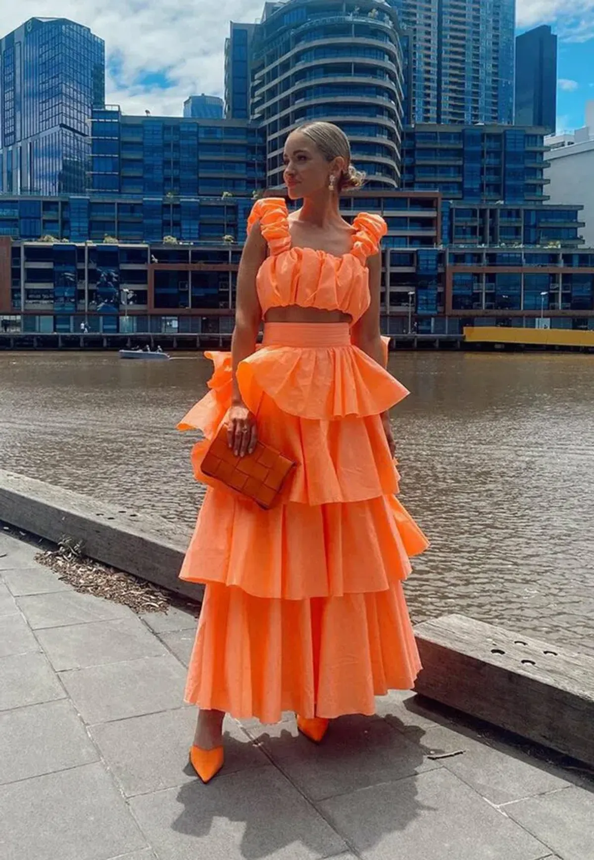 Aje Medina Mandarin Orange Set Top and Tiered Skirt Size 4-6 - Image 1