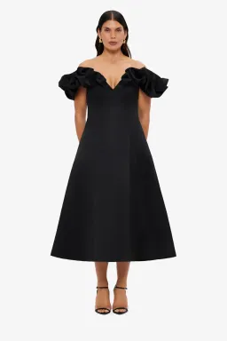 Leo Lin Annie Off Shoulder Midi Dress size 18 Black for rent on The Volte - image 1