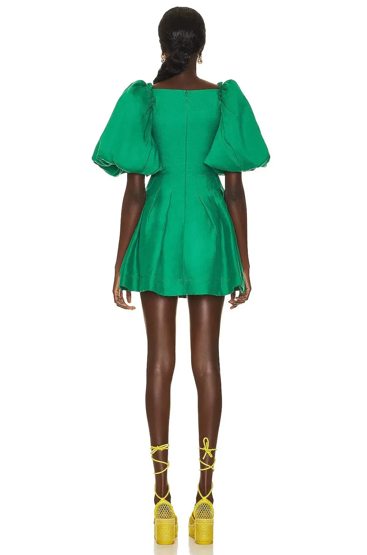 Aje Dusk Knot Puff Sleeve Mini Dress Emerald Green Size 6 - Image 3