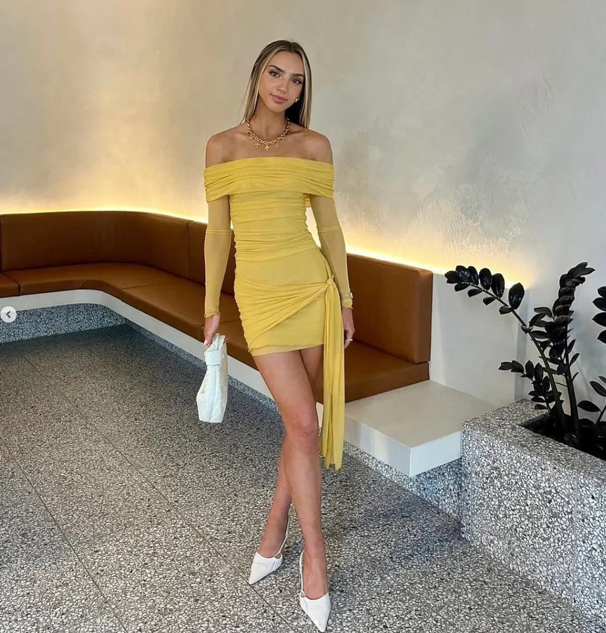 BENNI Yasmin Mini Dress Mustard Size AU 12 - Image 4
