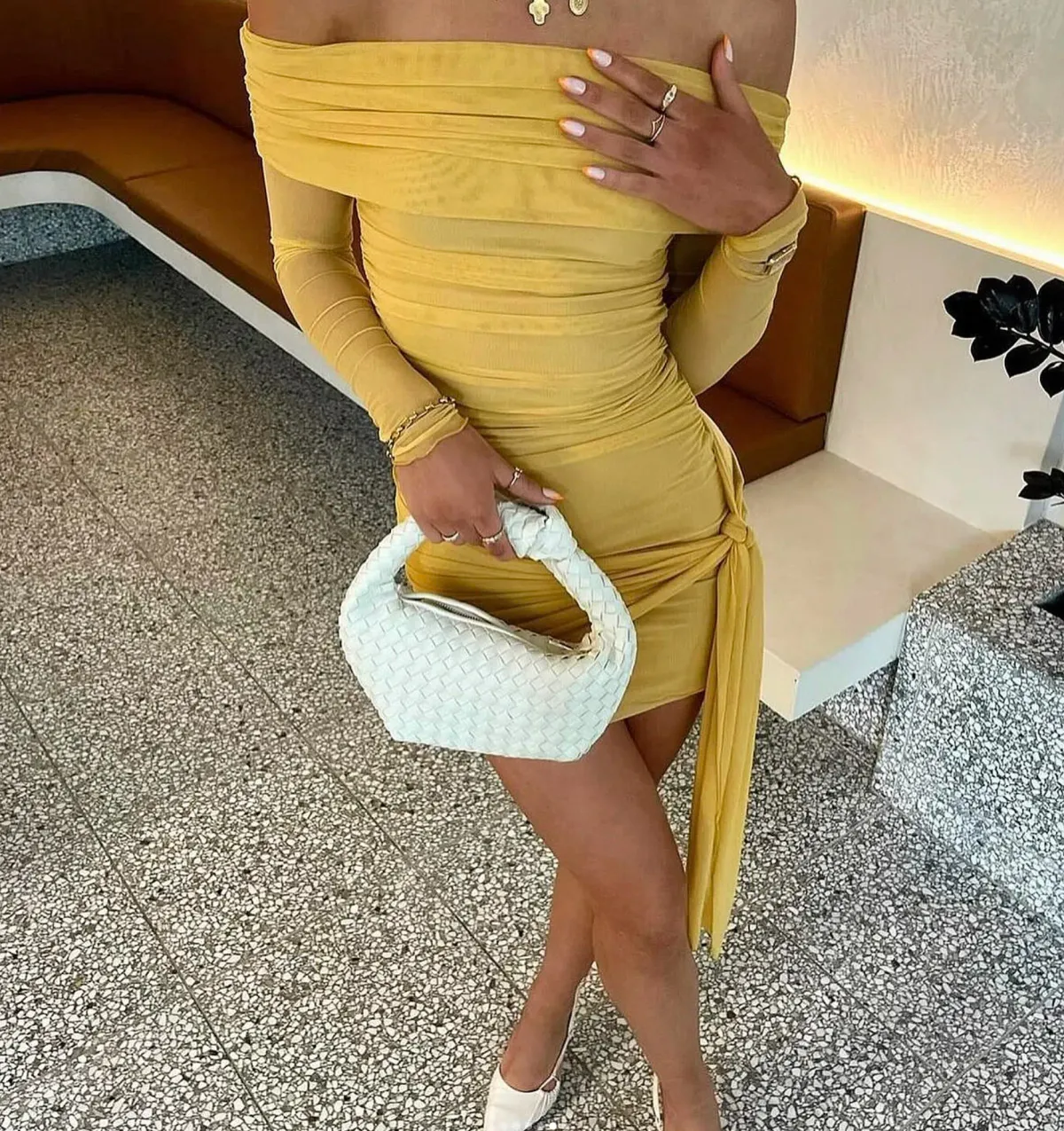 BENNI Yasmin Mini Dress Mustard Size AU 12 - Image 3