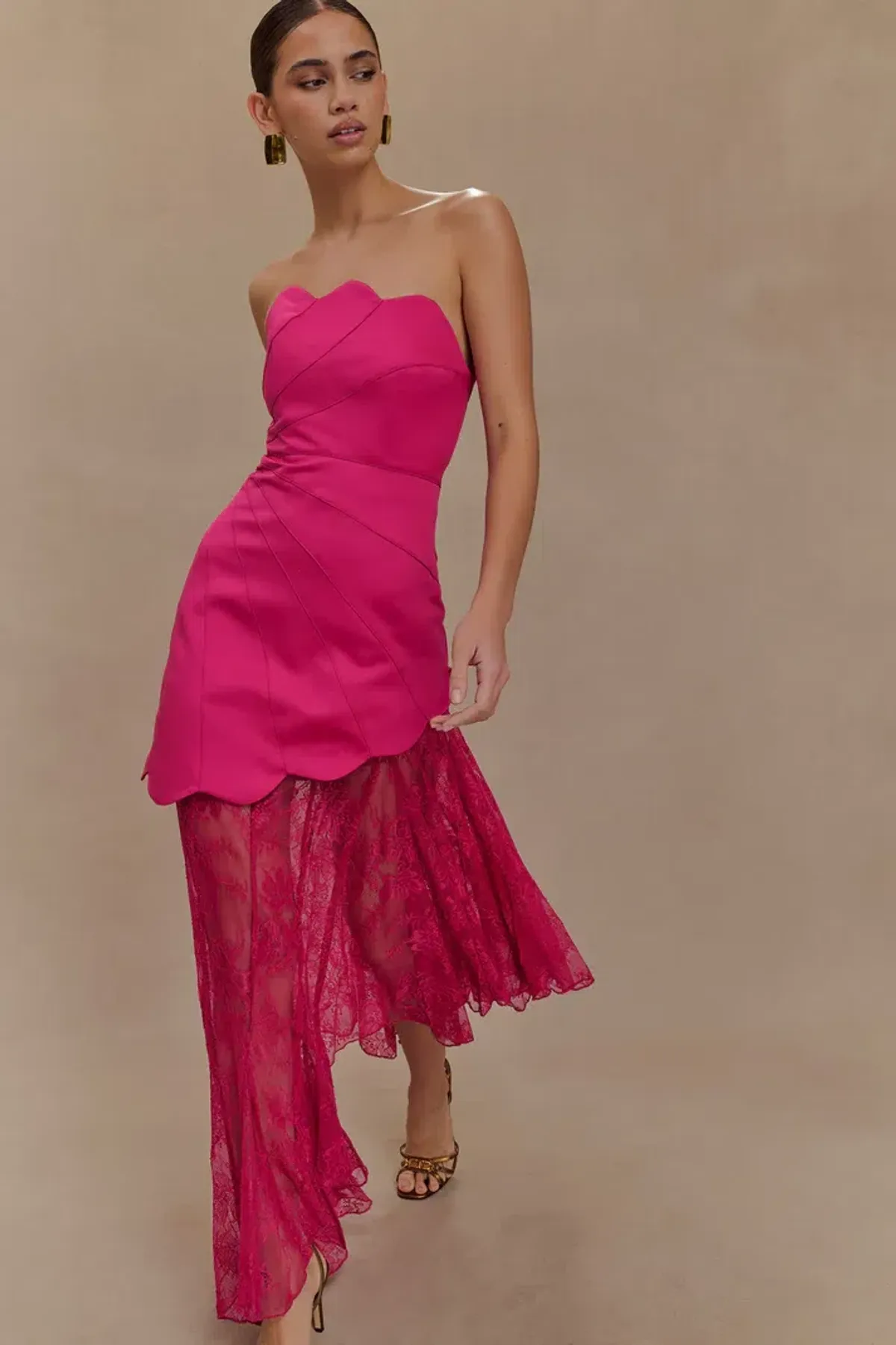 Aleena Satin And Lace Maxi Dress - Dragonfruit - Image 2