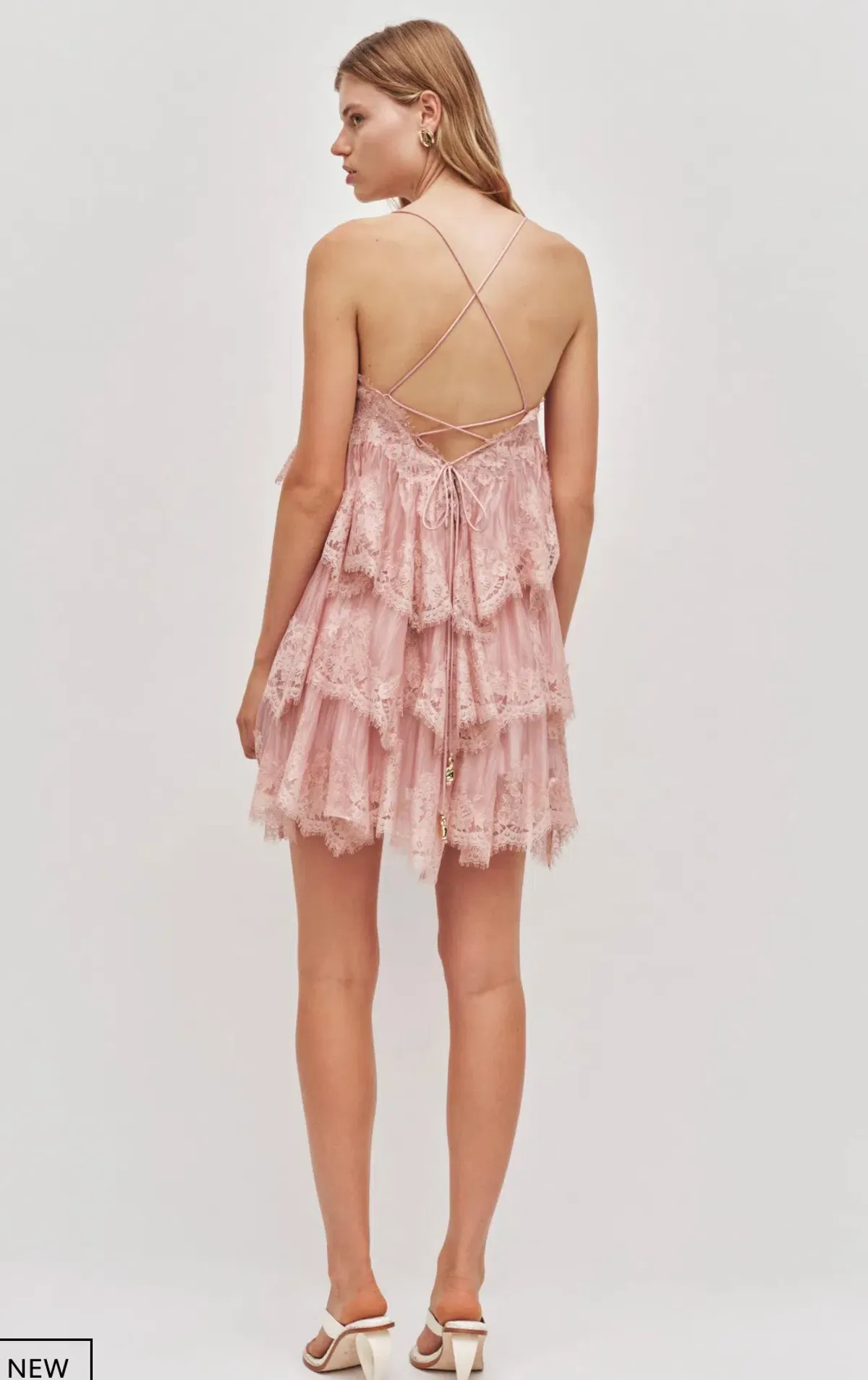 Aje Ophelia Lace Mini Dress Size 12 Fawn Pink - Image 1