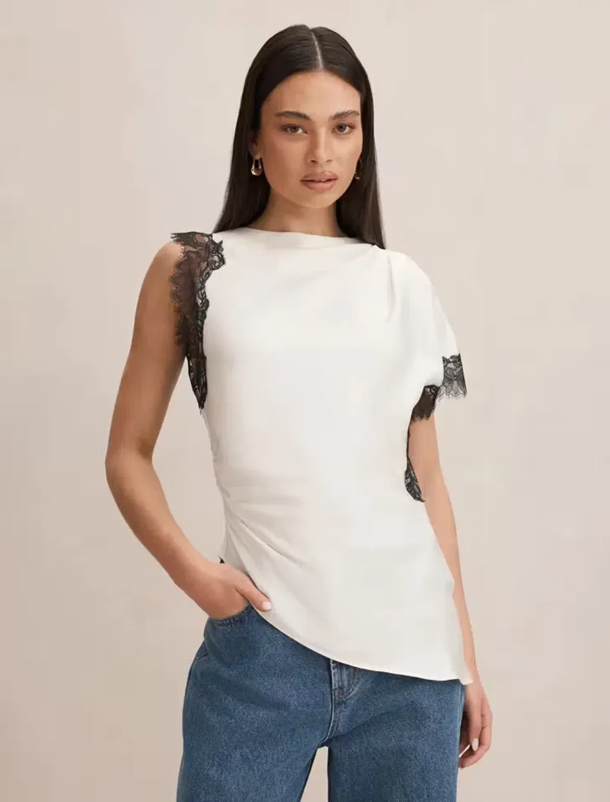 Forever New Dixie Asymmetric Lace Top Size 12 - Image 1