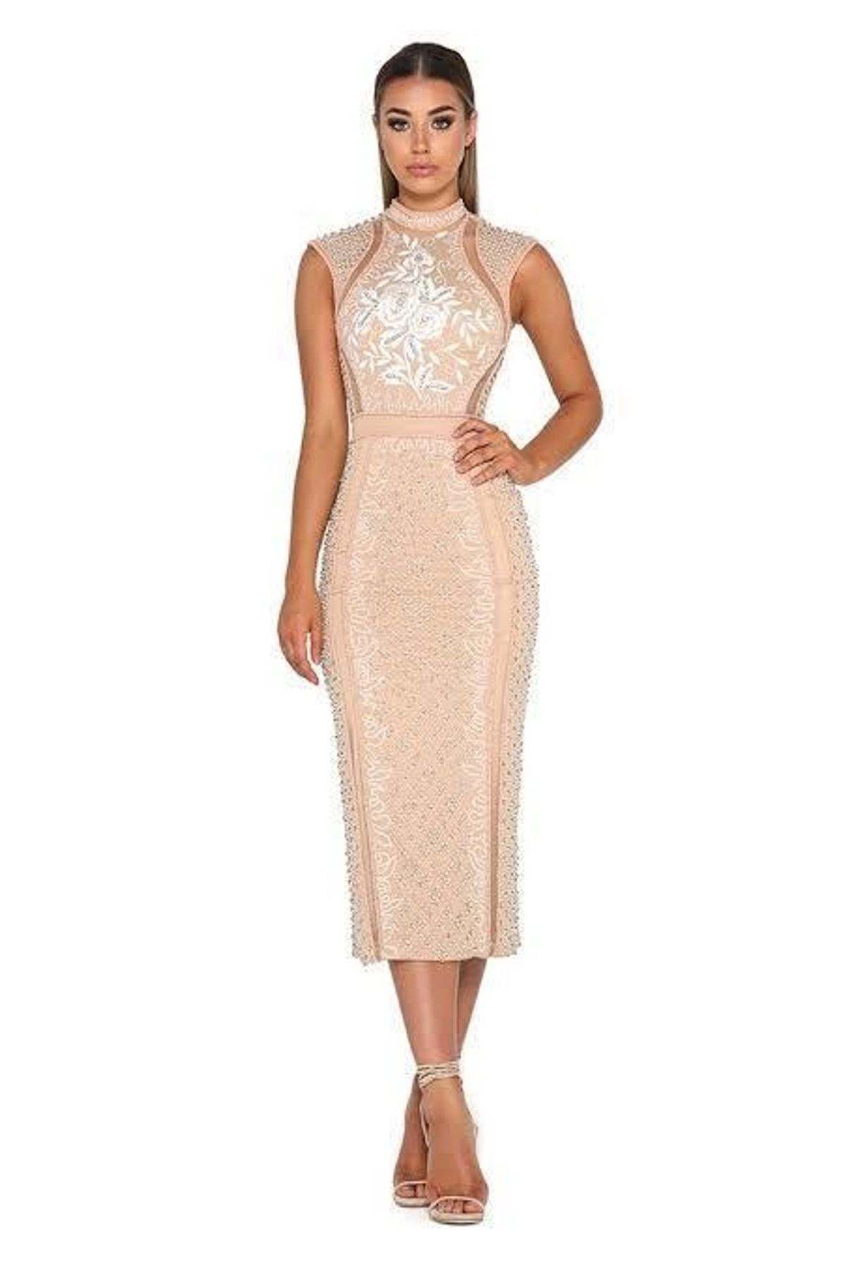 Portia And Scarlett Balmain Midi Dress Nude Size 6 - Image 1