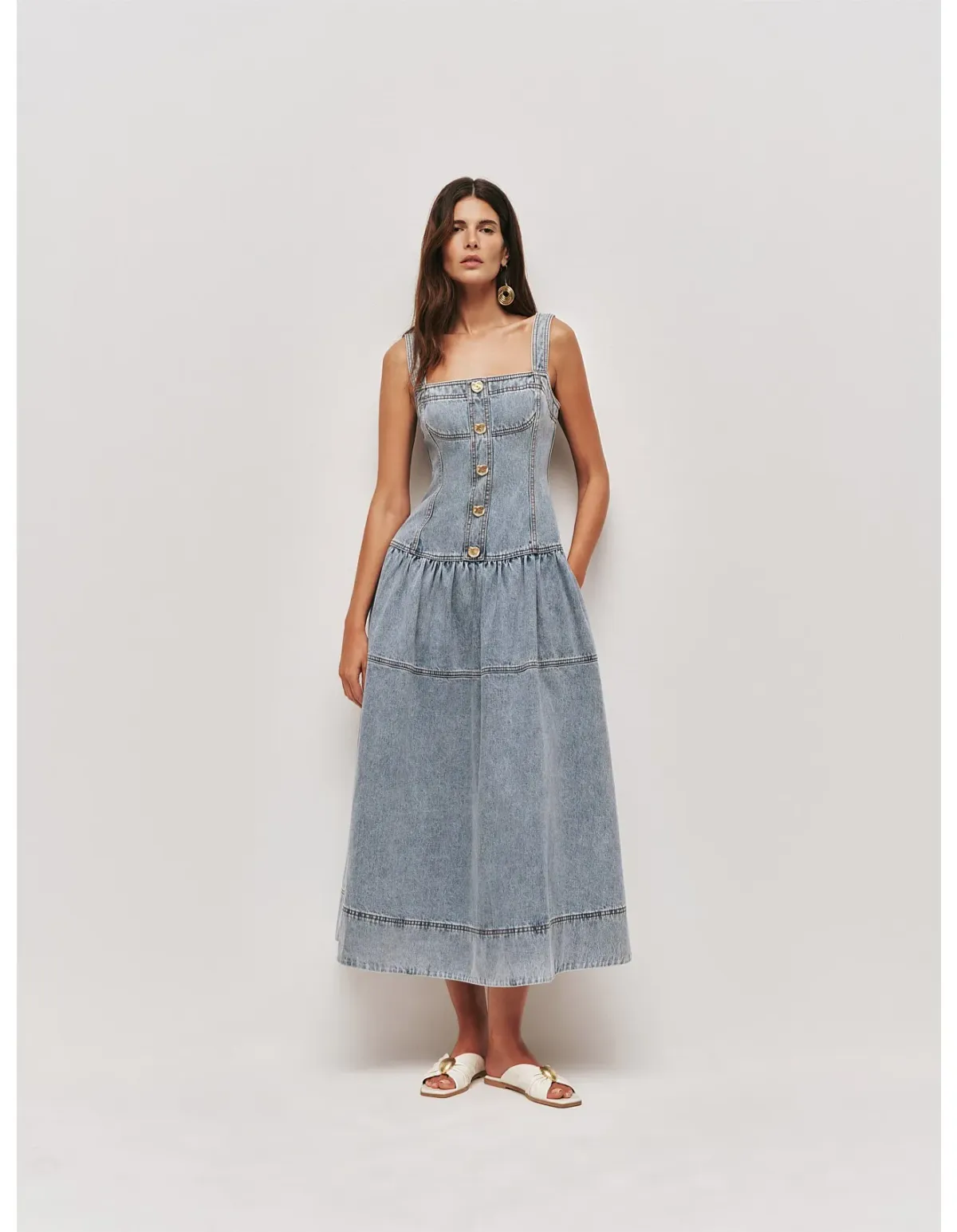 Aje Birch Denim Midi Dress Sky Wash Size 8 - Image 1
