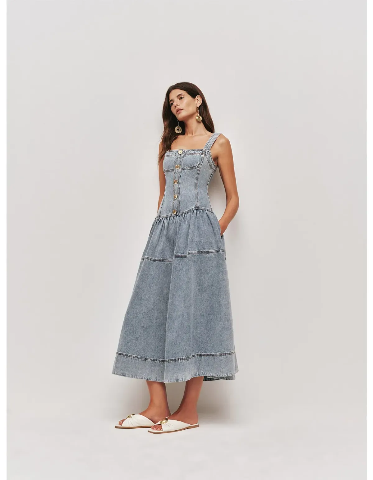 Aje Birch Denim Midi Dress Sky Wash Size 8 - Image 3