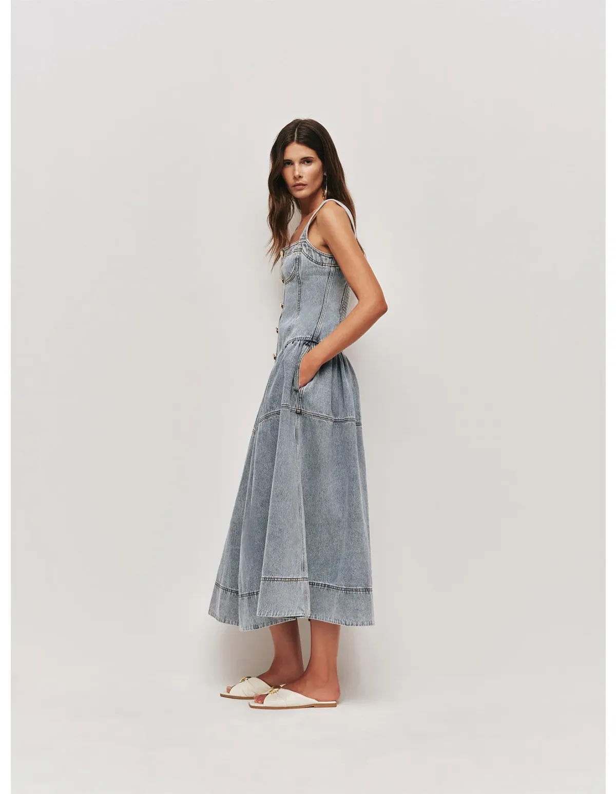 Aje Birch Denim Midi Dress Sky Wash Size 8 - Image 4