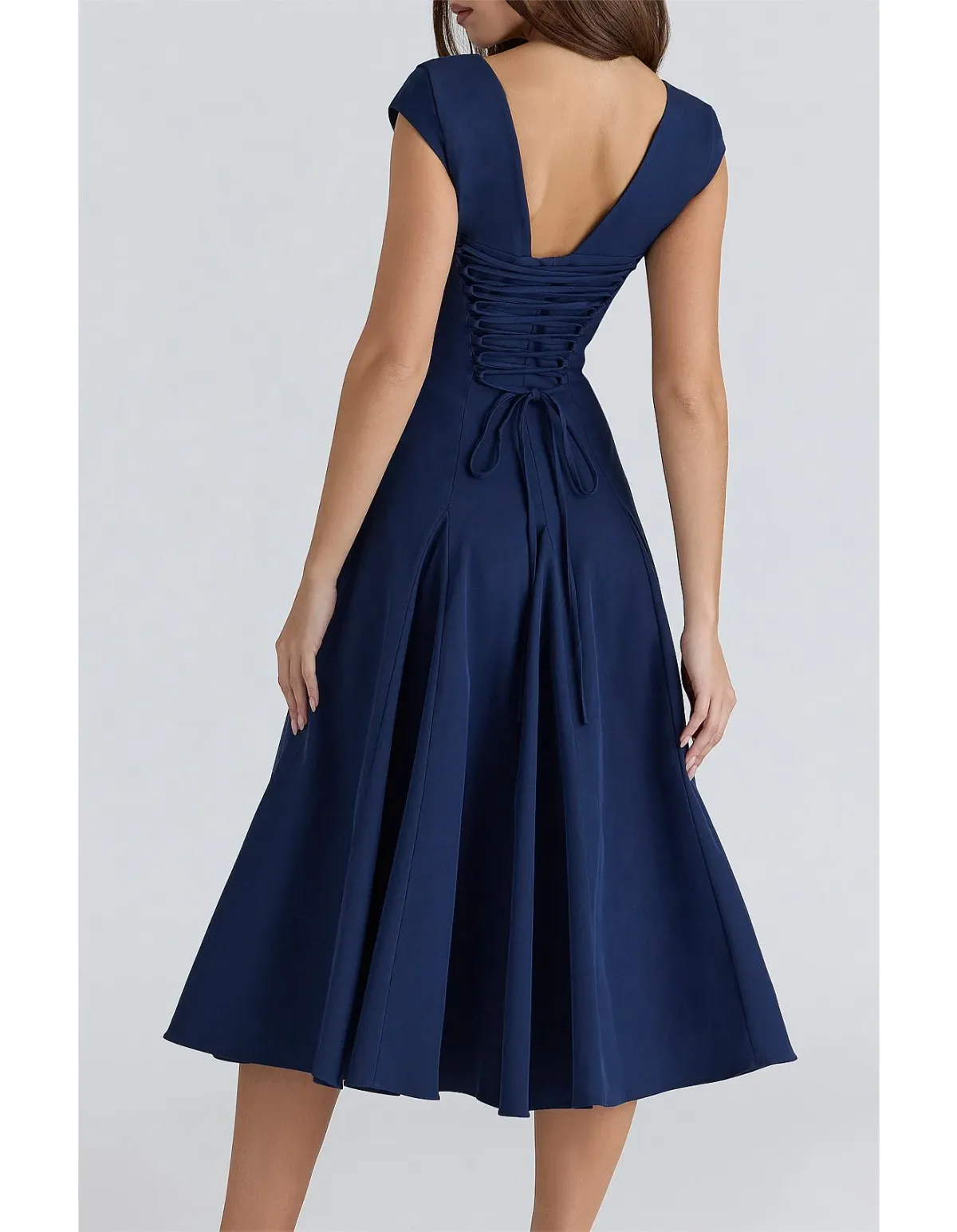 House Of Cb Raisa Lace Back Twill Midi Dress Navy Size 12 - Image 3