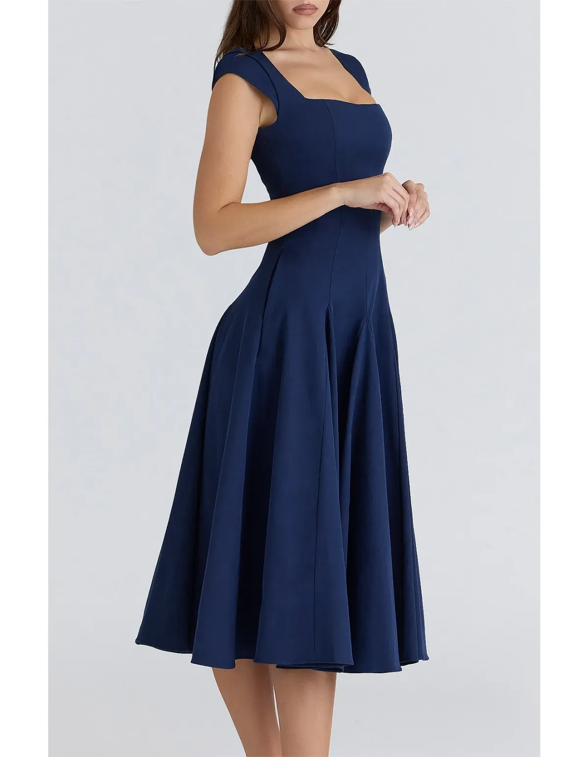 House Of Cb Raisa Lace Back Twill Midi Dress Navy Size 12 - Image 2