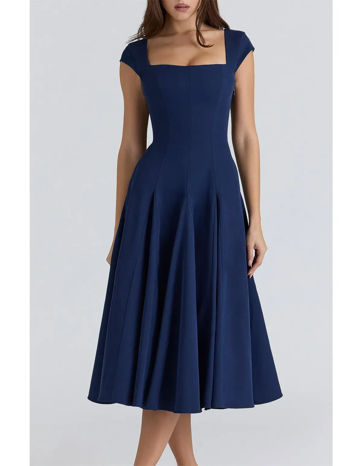 House Of Cb Raisa Lace Back Twill Midi Dress Navy Size 12 - Image 1