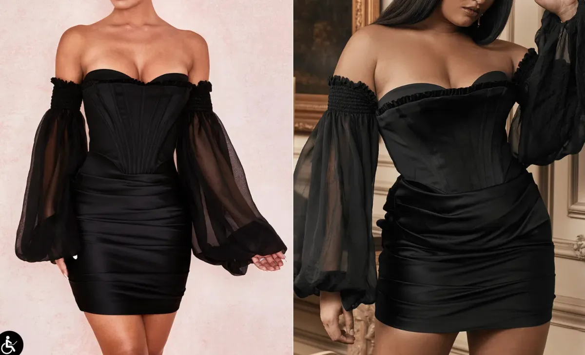 House of CB "BEAU" Black Corset Mini Dress w/ Sleeves XS BRAND NEW - Image 1