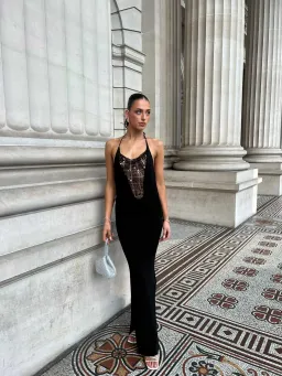 Alpin Beaded Black Sequin Gown for rent on The Volte - image 3