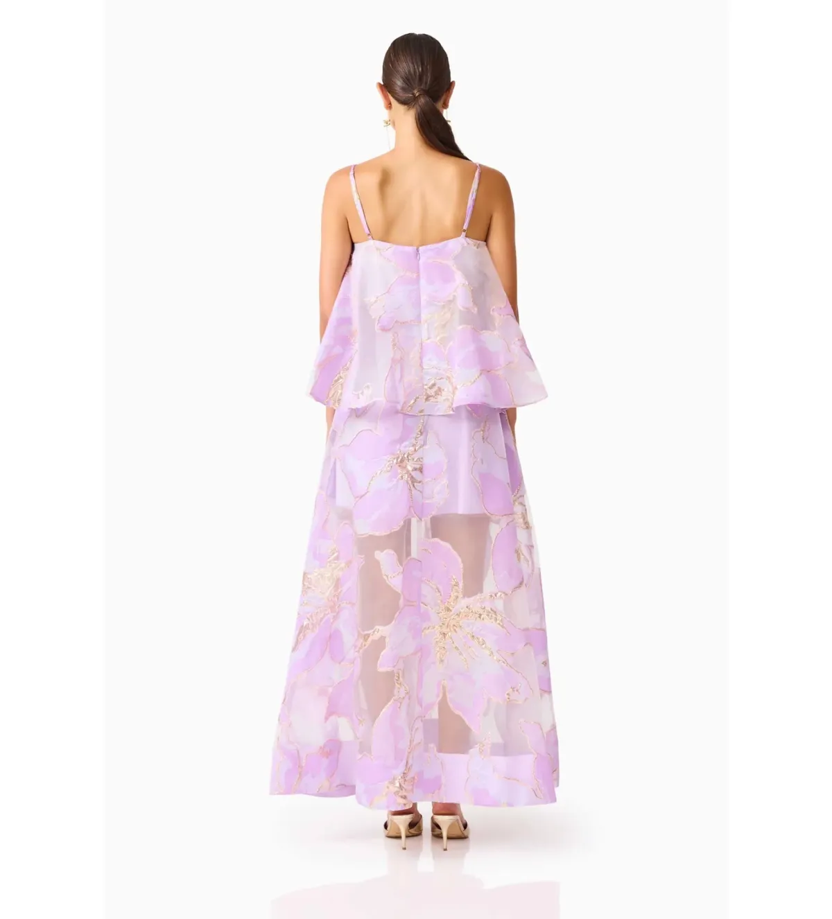 Elliatt Elysia Tiered Gown in Purple Floral Size M/AU 10 - Image 4