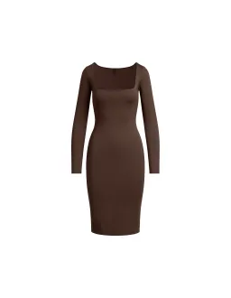 Skims Smooth Layers Square Neck Long Sleeve Midi Dress Brown Size XS for rent on The Volte - image 2