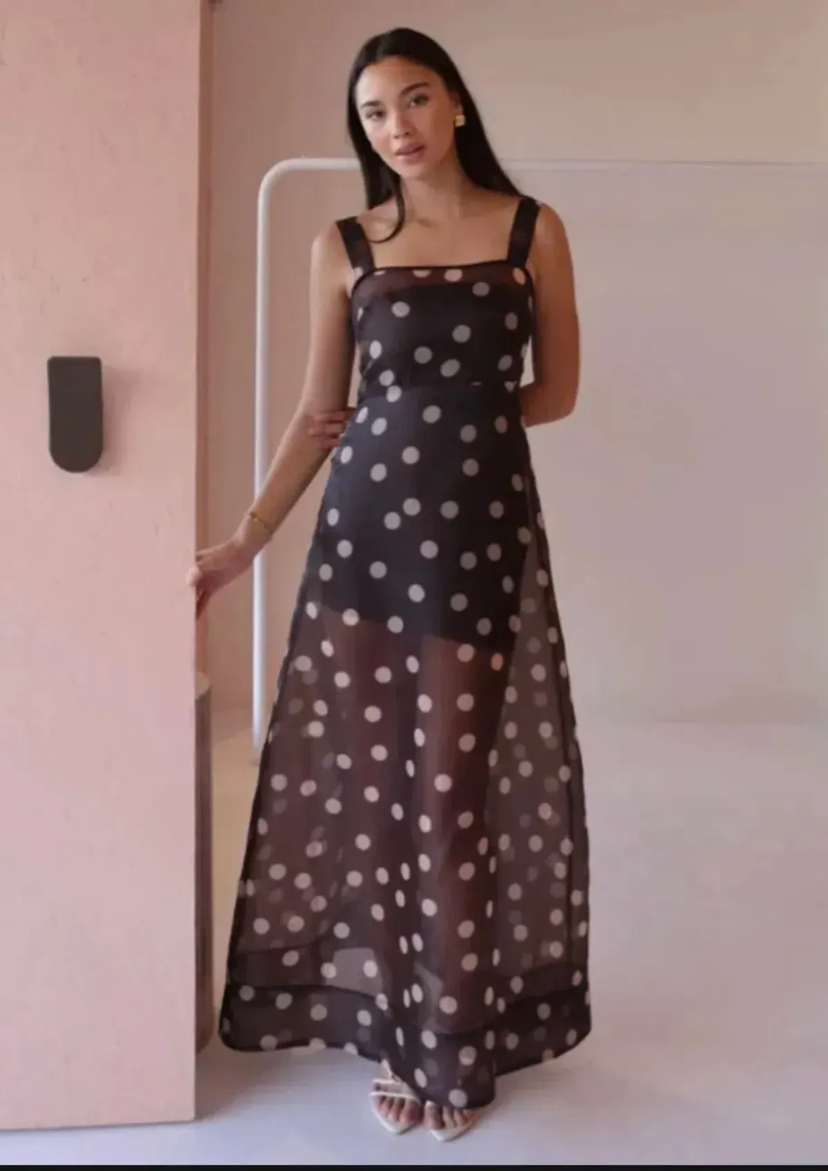 BY NICOLA GOLDIE MAXI DRESS CHOCOLATE POLKA - Image 1