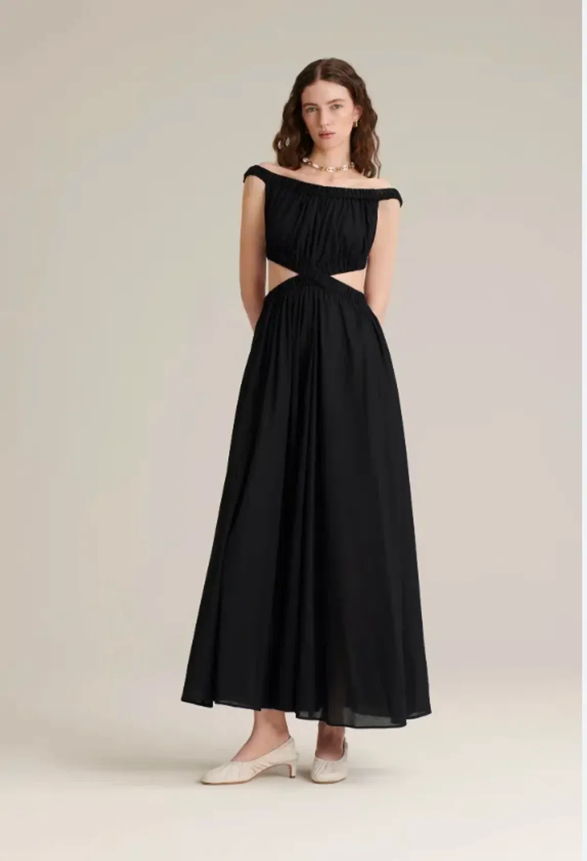 Scanlan Theodore Polished Voile Gather maxi dress black size Aus 8  - Image 1