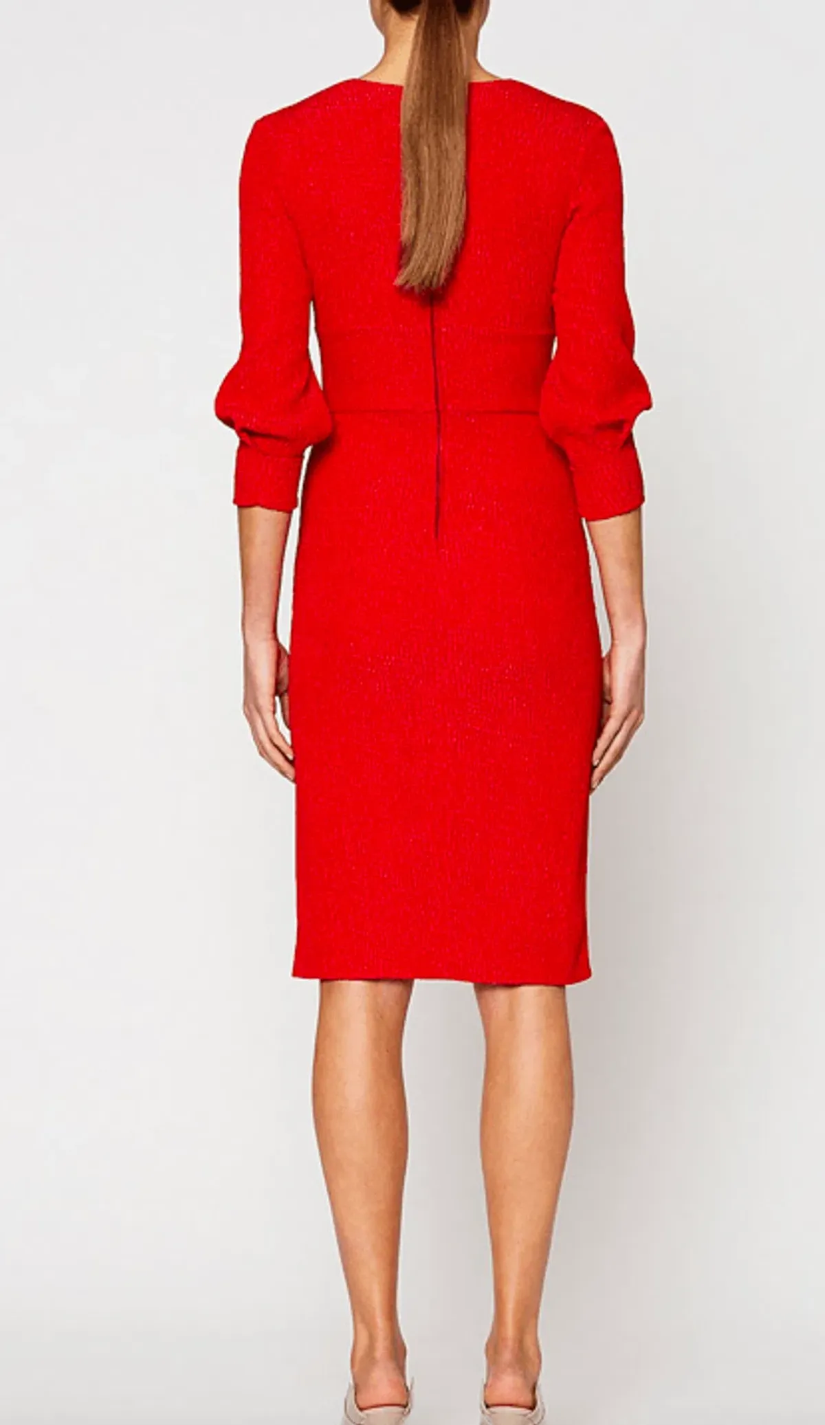Scanlan Theodore Crepe Long Sleeve Dress In Red | Size AU 10 - Image 3