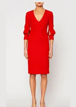 Scanlan Theodore Crepe Long Sleeve Dress In Red | Size AU 10 for rent on The Volte - image 2