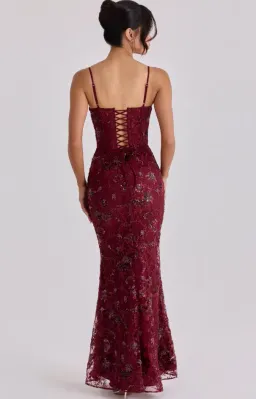 House of CB Naima wine hand beaded embellished corset maxi dress - limited edition Regular Cup Size M for rent on The Volte - image 2