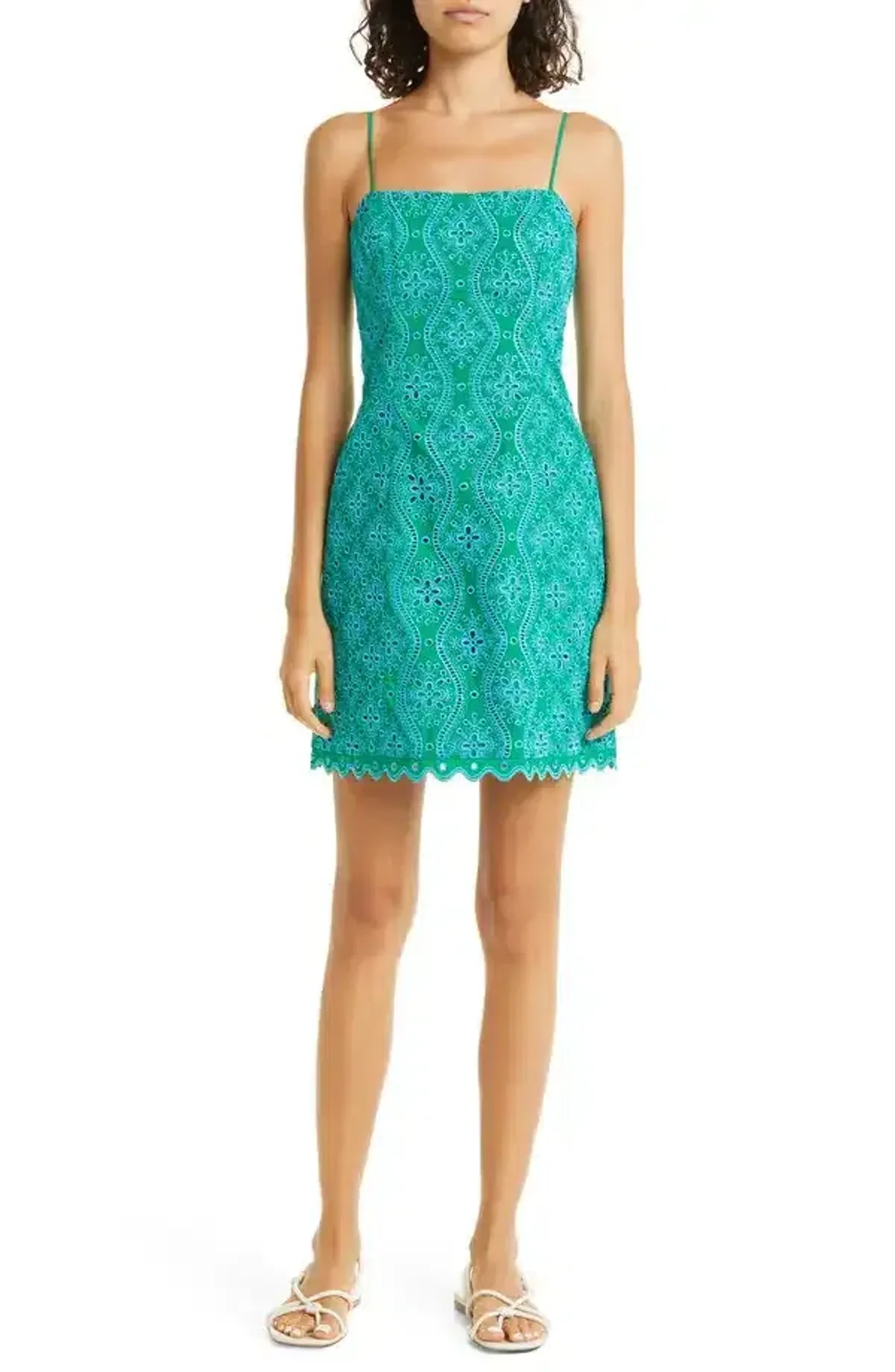 Saloni Abbi Scalloped Broderie Anglaise Cotton Mini Dress. Size 12 - Image 3