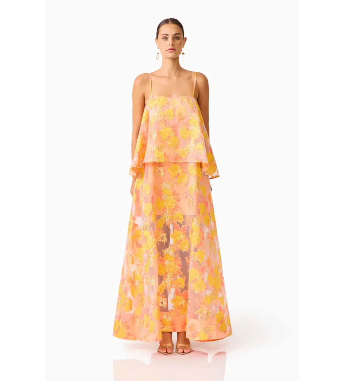 Elliatt Elysia Tiered Gown in Orange Floral Size M / AU10 - Image 1