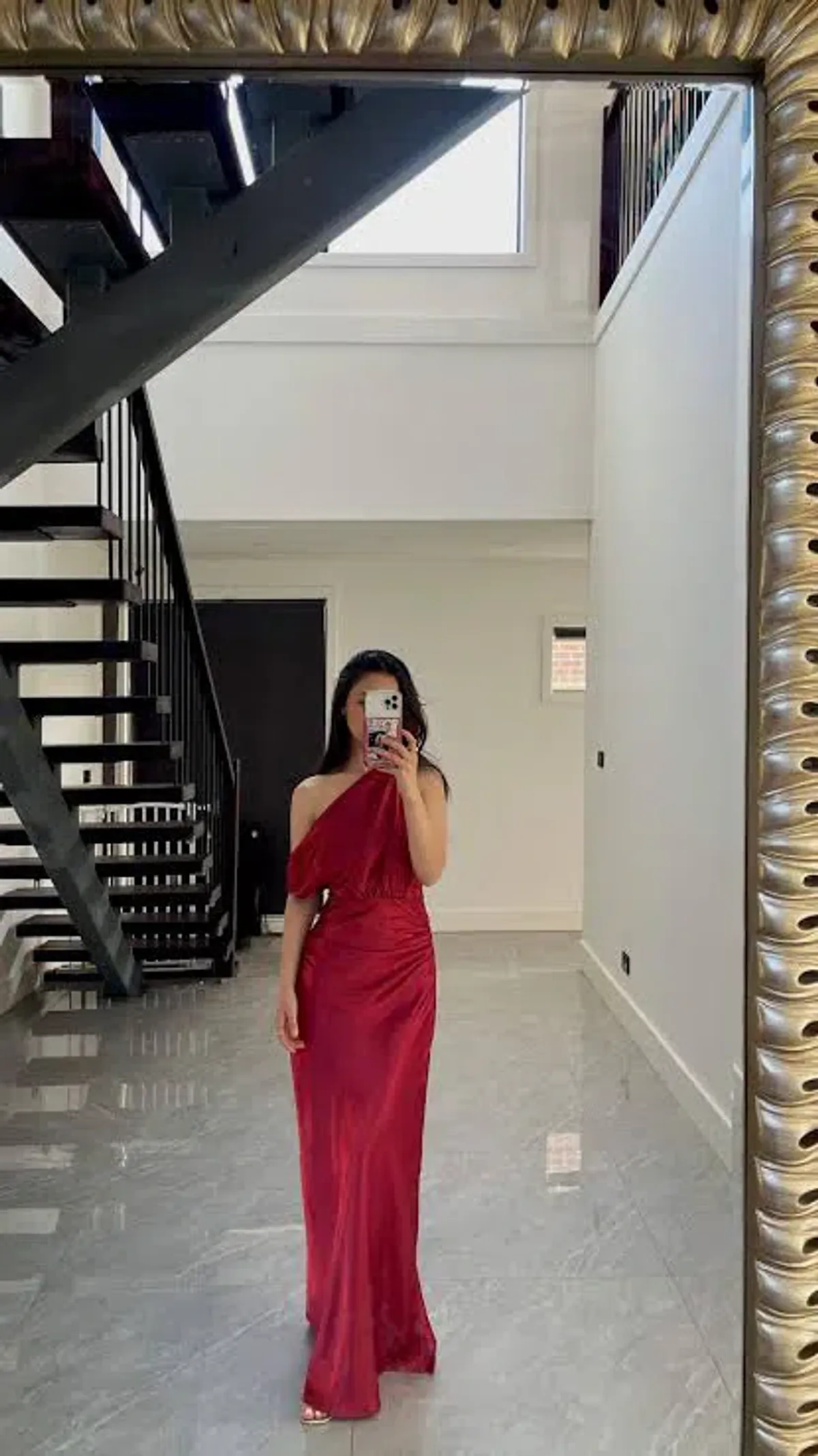 Azzurielle Eliam maxi gown dress with drape one shoulder in Wine size 10 - Image 1