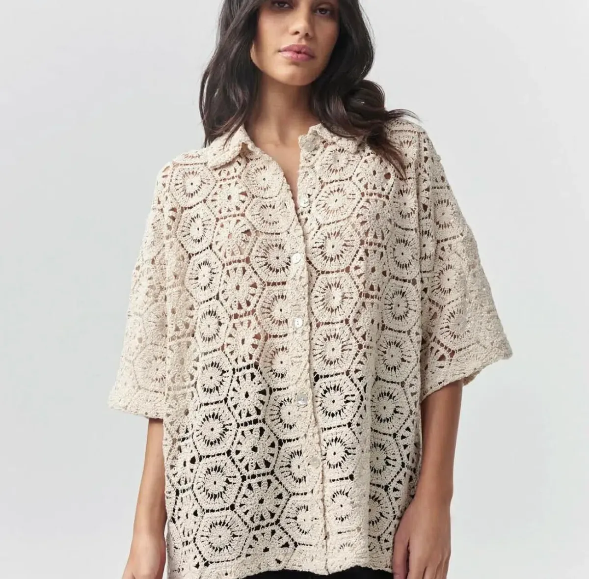 St Marlo oversized crotchet top in cream size 10 - Image 1