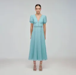 Blue Chiffon Diamanté Button Midi Dress Size 10 for rent on The Volte - image 1