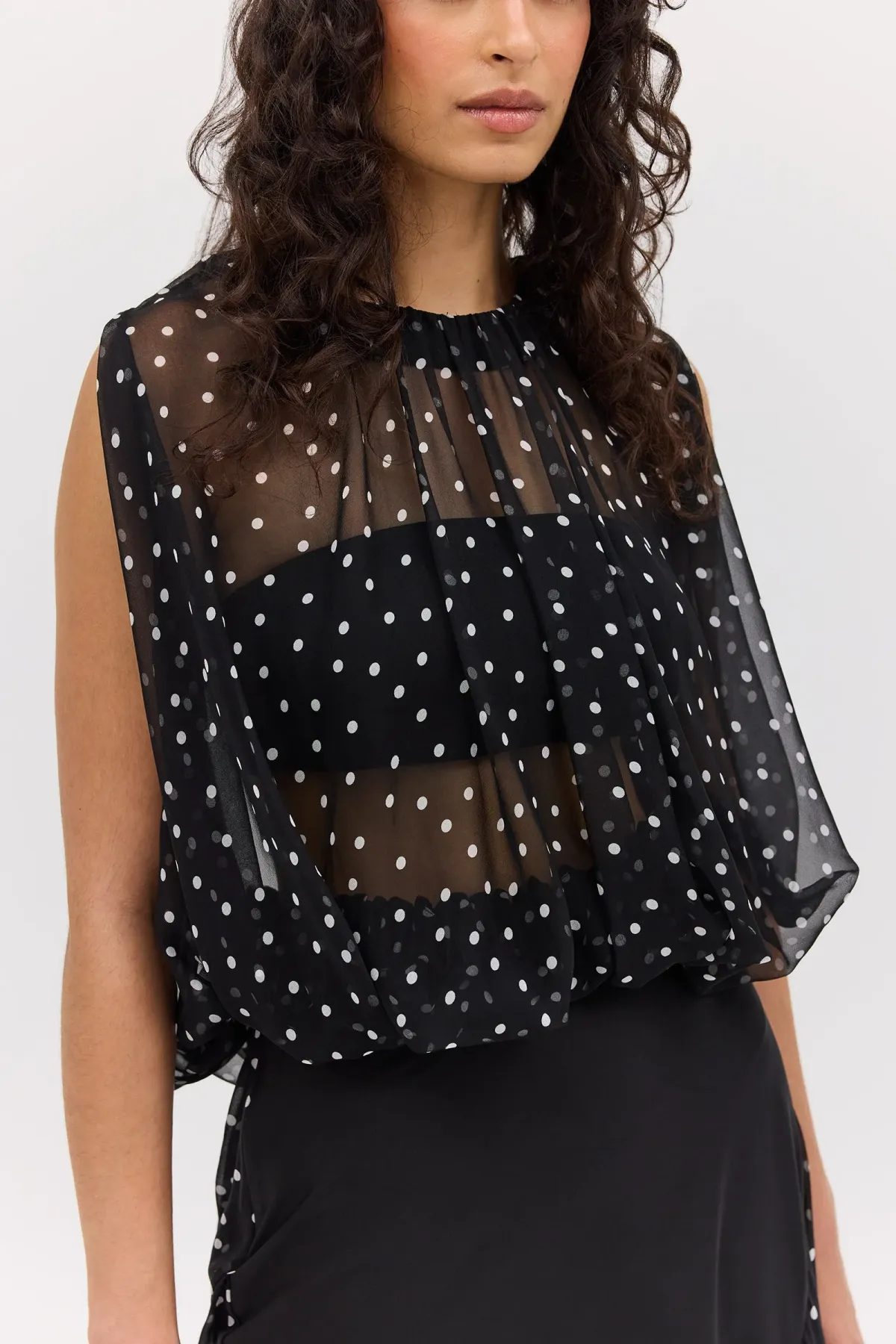 Bianca Spender Black Polka Dot Silk Emerge Top Size S - Image 1