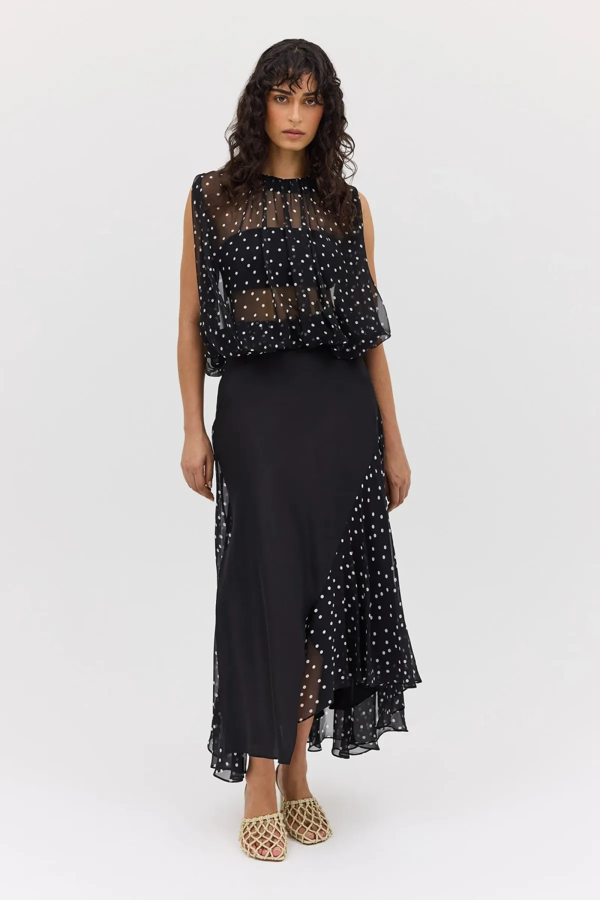 Bianca Spender Black Polka Dot Silk Emerge Top Size S - Image 4