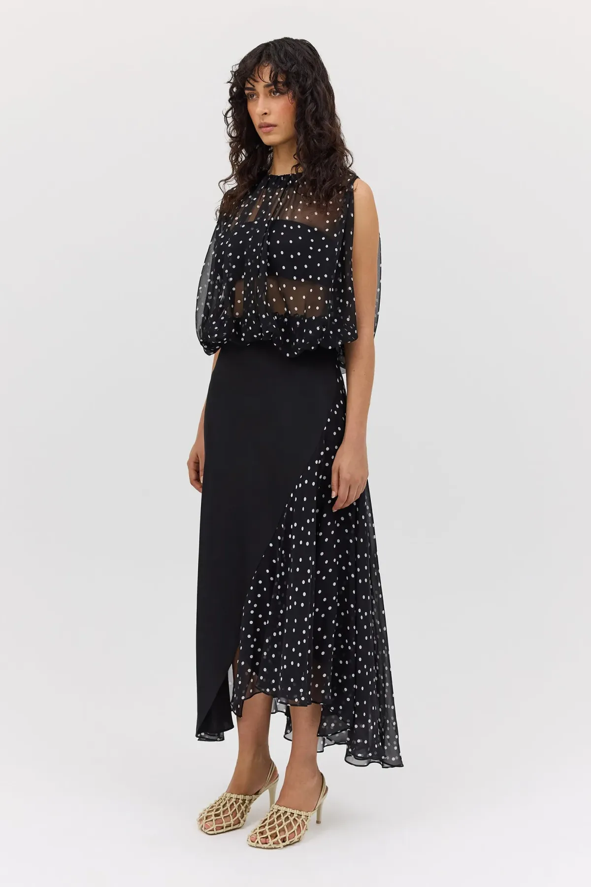 Bianca Spender Black Polka Dot Silk Emerge Top Size S - Image 6