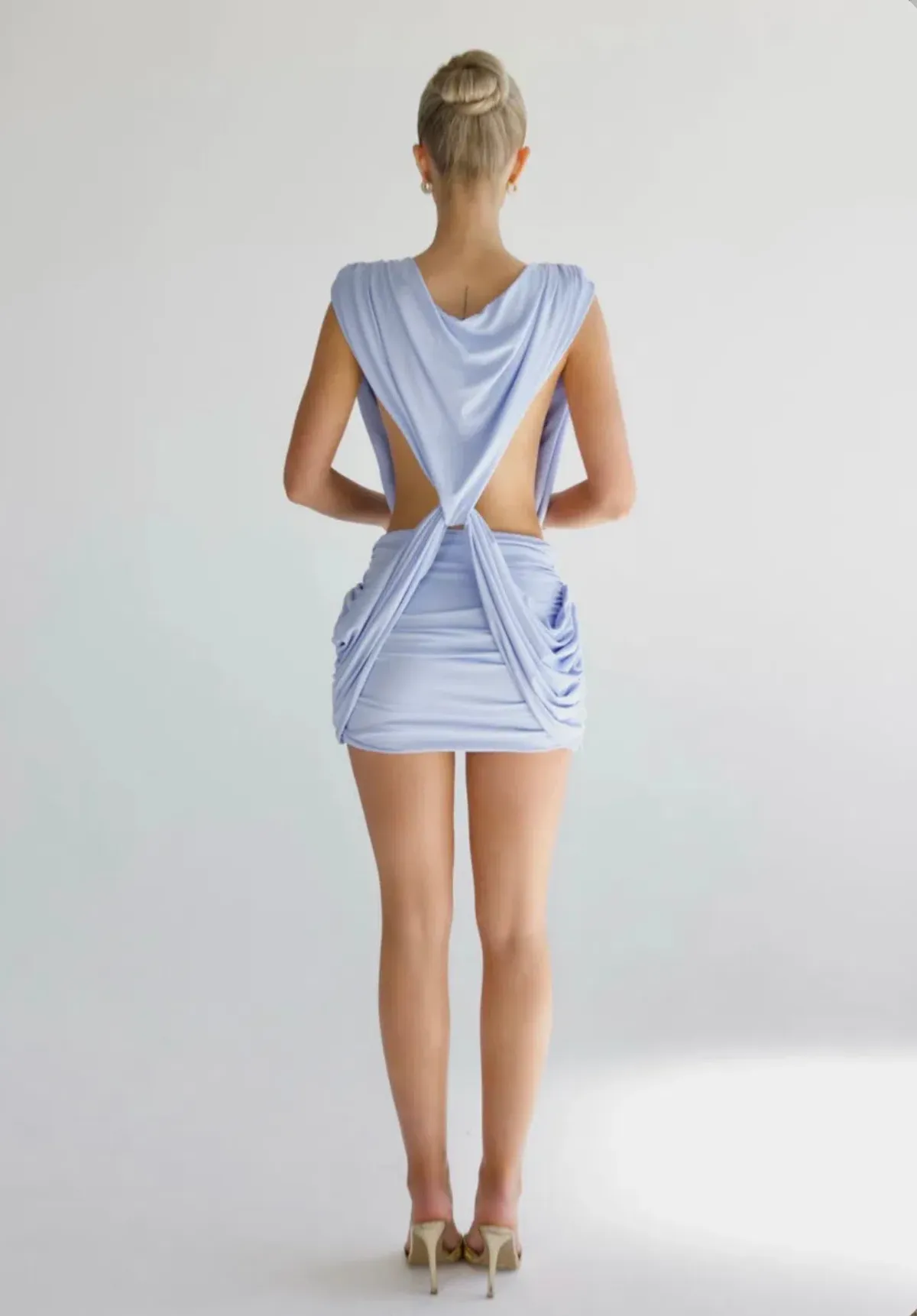 Vivienne Collection Lilou Mini Dress in Light Blue Size M - Image 3