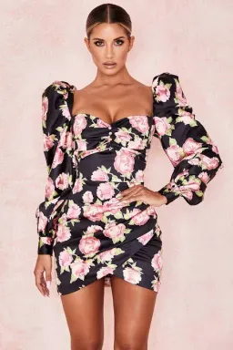 House Of CB Amaryllis Rose Print Puff Shoulder Dress NEW | Size M / Medium  for rent on The Volte - image 1