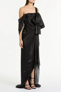 Carla Zampatti Black Lustre Chiffon Bow Evening Gown (AU 12; US 10) for rent on The Volte - image 4