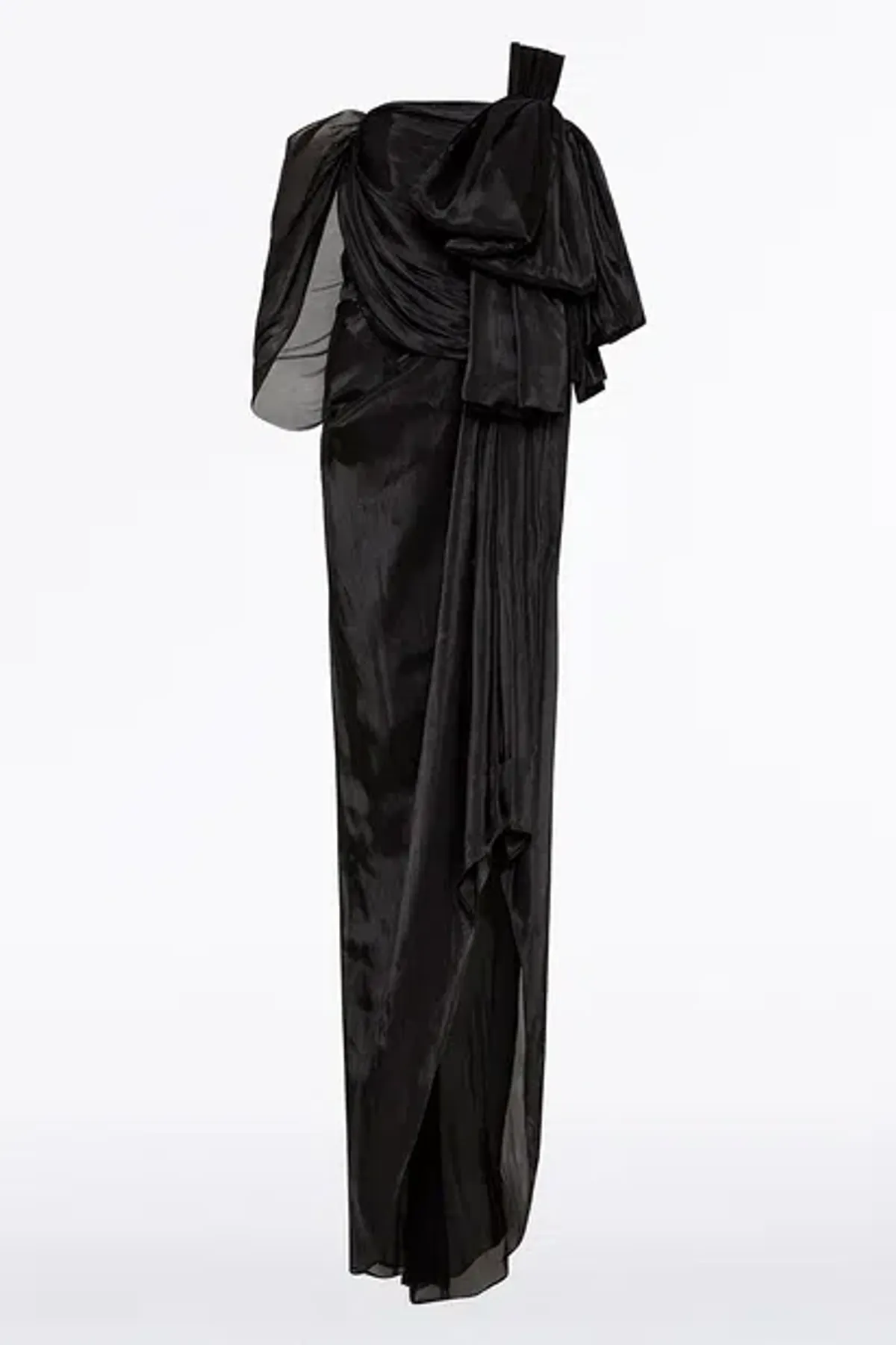 Carla Zampatti Black Lustre Chiffon Bow Evening Gown (AU 12; US 10) - Image 1