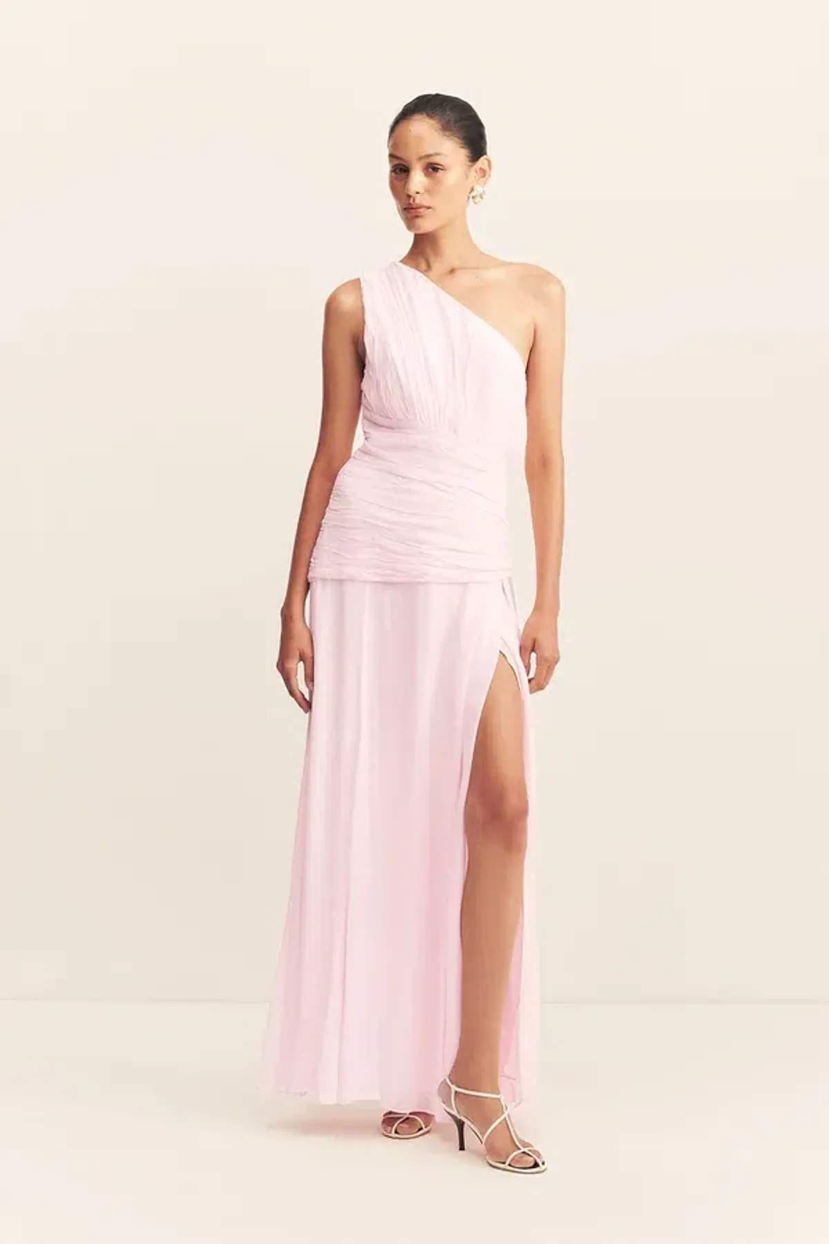 Shona Joy Amina One Shoulder Maxi Dress Pink Fairyfloss Size 10 - Image 1