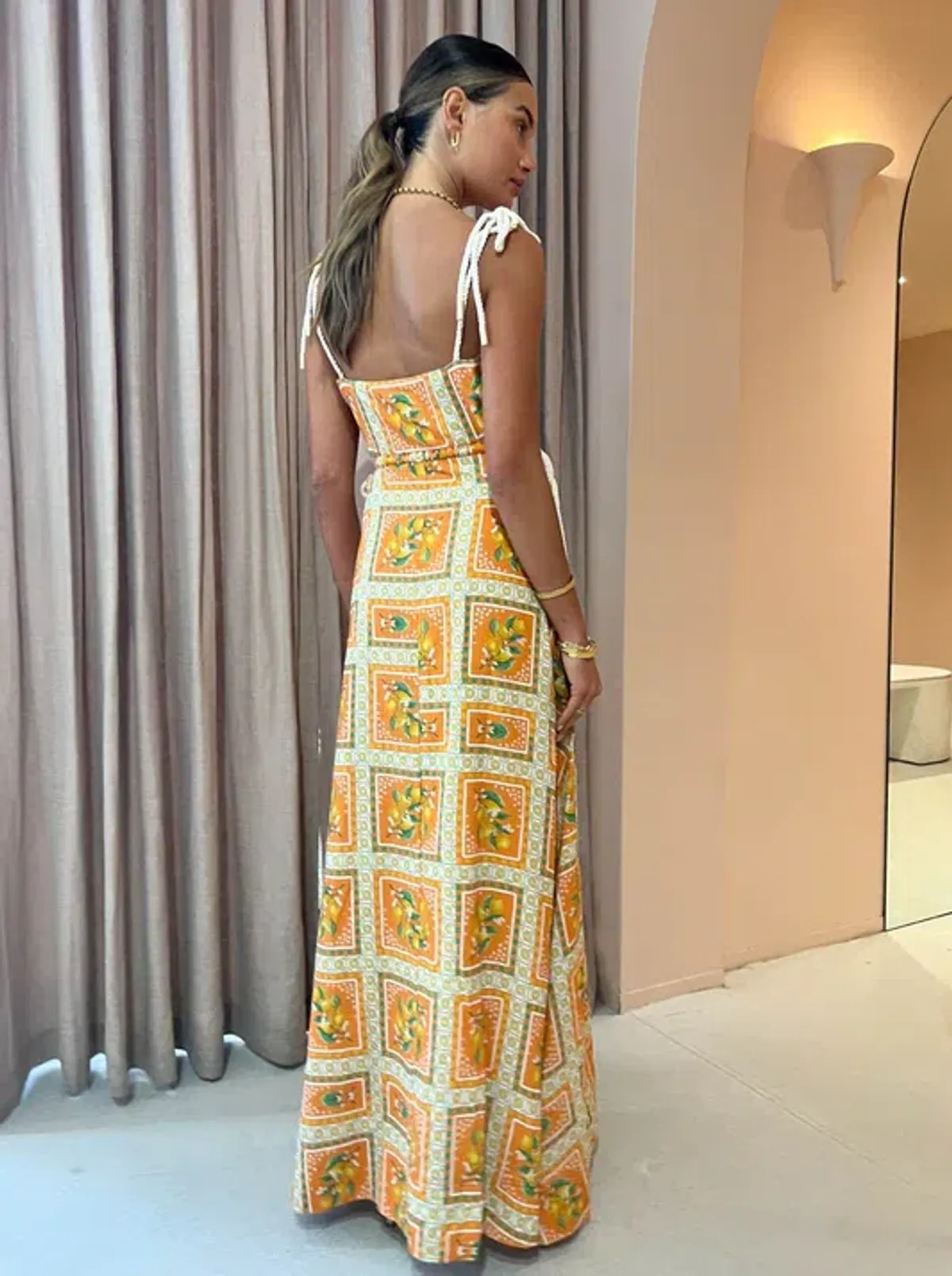 By Nicola Lemonade Tie Maxi Dress Orange Mosaic Size 10 - Image 2