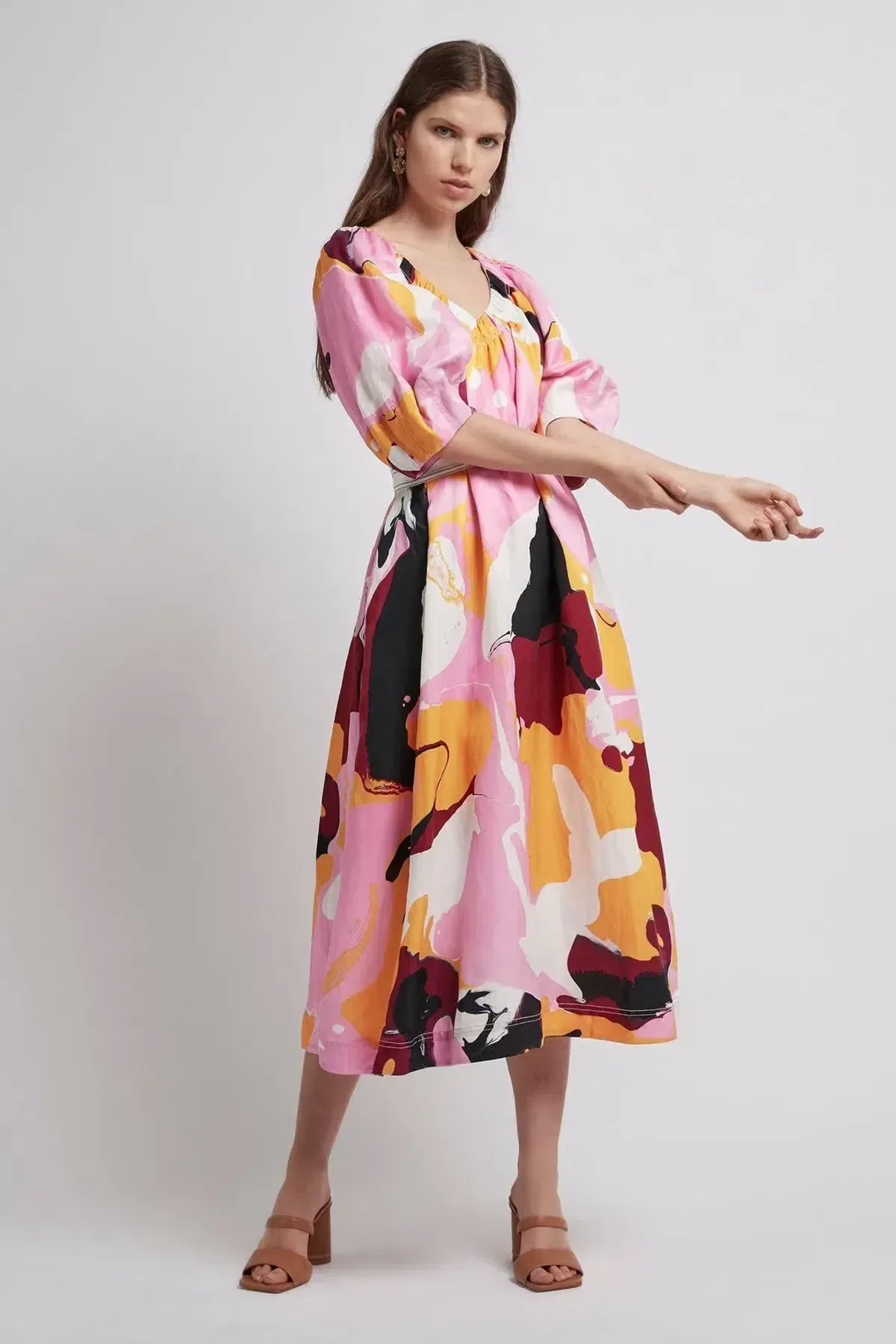 Aje Psychedelic Midi Smock Dress Multi Colour Print Size 8 - Image 1