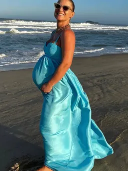 Oroton Bodice Detail Lake Blue Gown Size 14 Silk Strappy Maxi Dress for rent on The Volte - image 5