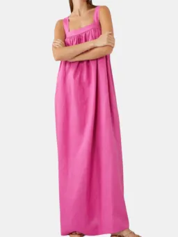 Oroton Bow Detail Fuchsia Pink Sundress Size 14 Linen Strappy Maxi Gown for rent on The Volte - image 5