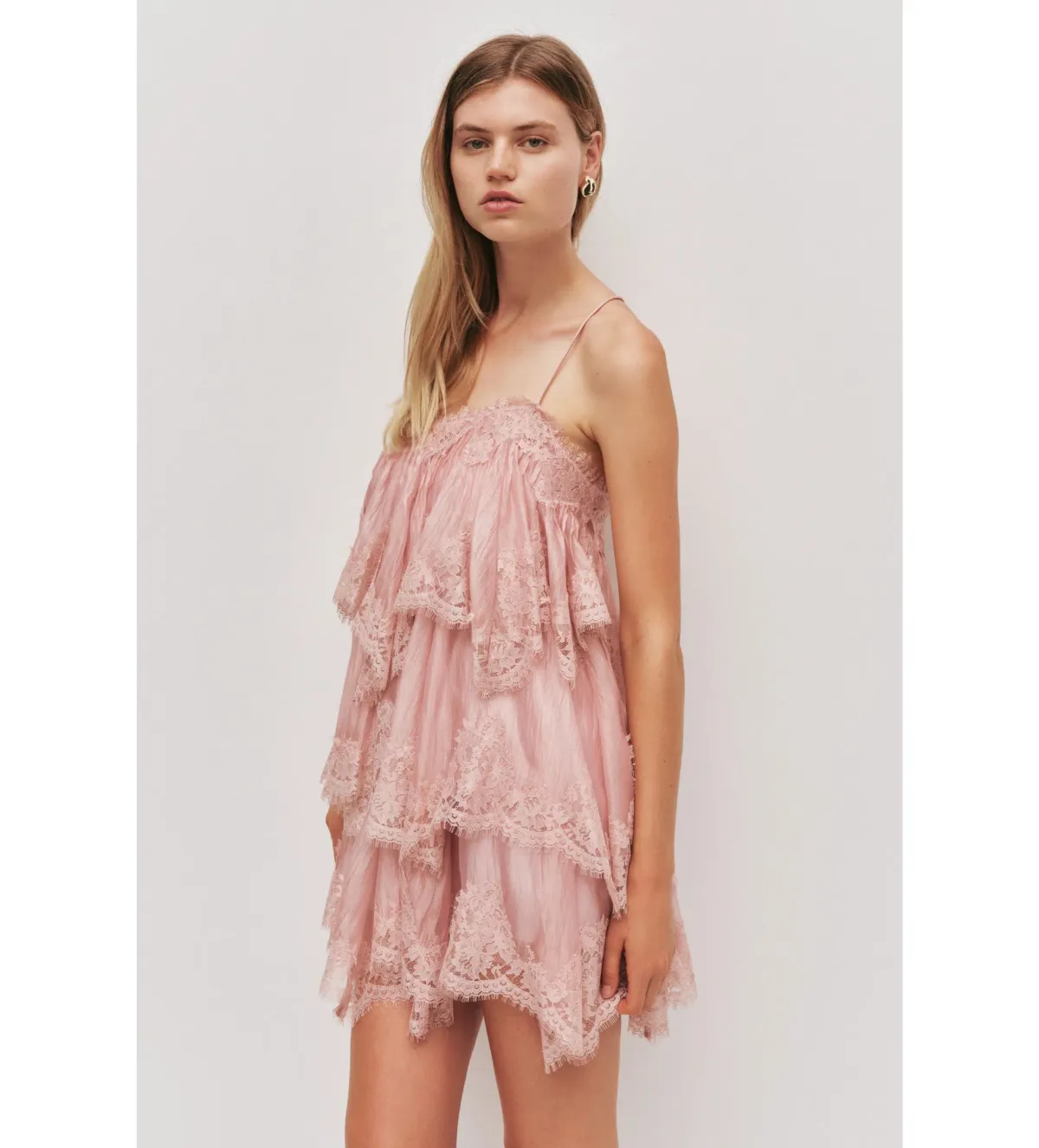 Aje Ophelia Lace Mini Dress in Fawn Pink Size AU10 - Image 2