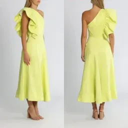 Aje Bonjour Asymmetric Midi Dress Lime Green for rent on The Volte - image 3