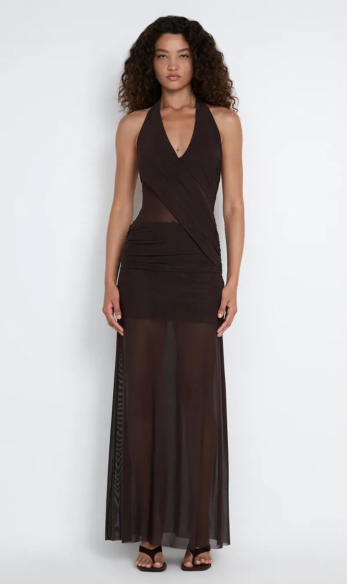DEIJA HALTER MAXI DRESS | DARK CHOCOLATE - SIZE 10 - Image 1
