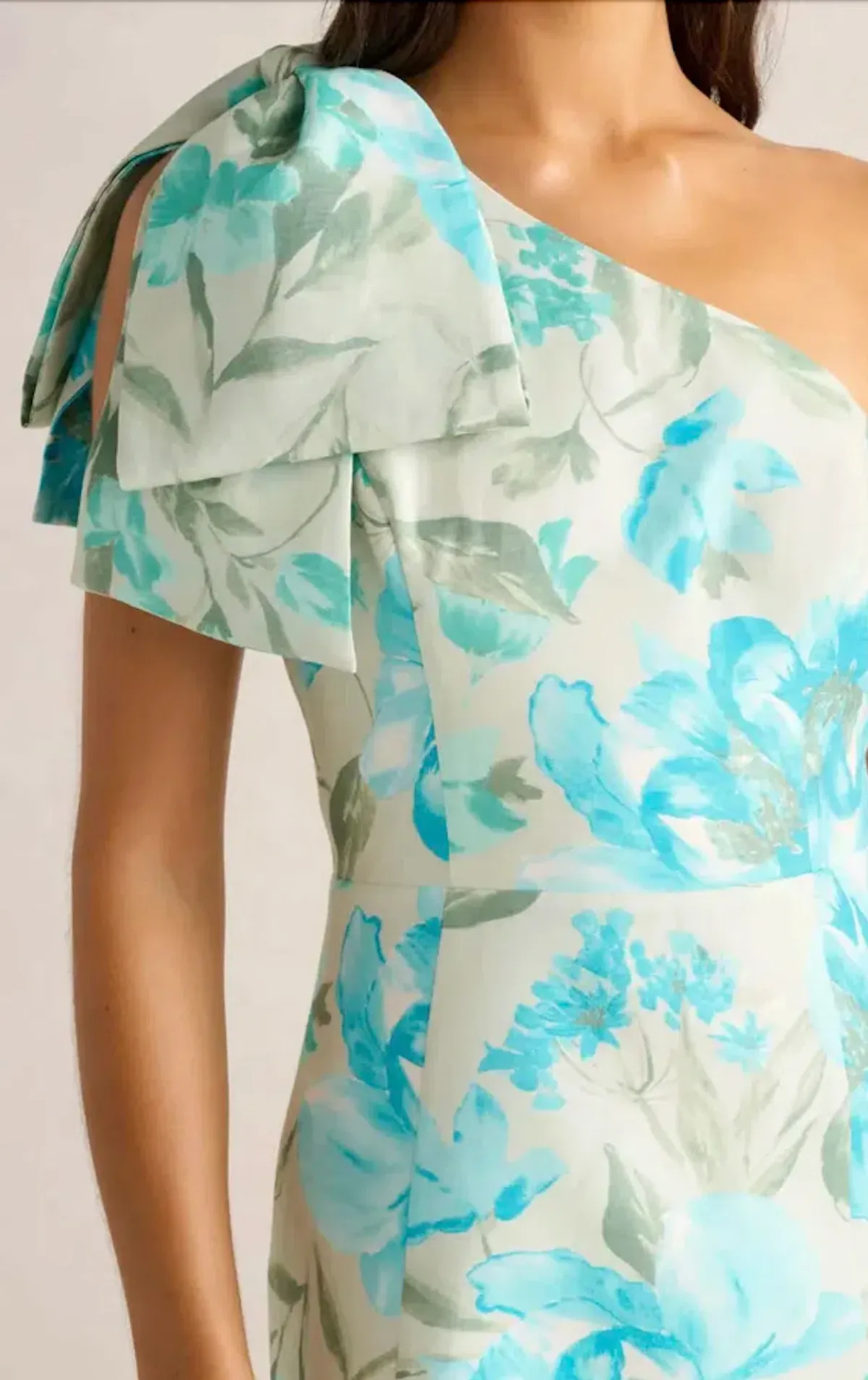 Forever New Darcy One Shoulder Bow Mini Dress Mint Lyell Floral Size AU 10 / M - Image 2